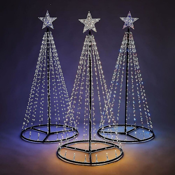Julgran i kegleform med LED-lys, stjerne, julepynt, indendørs og udendørs gran Multi Colour Multi Colour 5FT