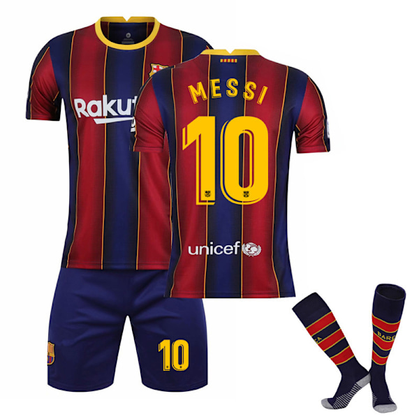 2020-2021 Barcelona Hemma Nr. 10 Messi Fotbollströja Barn Pojkar Tröja Shorts Med Strumpor #22