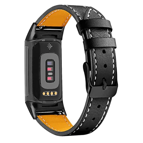 Kompatibelt Læderurrem til Fitbit Charge 6/Charge 5 Ægte Læder Udskiftningsrem til Kvinder og Mænd 0.1