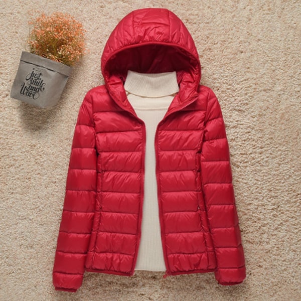 Plush Huvtröja med Huva för Kvinnor, Zip-Up Dunjacka med Fickor, Lämplig för Shopping, Vinröd wine red xl