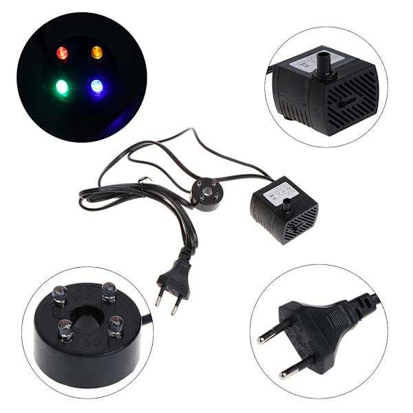 Akvaarion vesipumppu imukupeilla, minikokoinen upotettava hiljainen pumppu LED-valolla, 5 W suihkulähdepumput