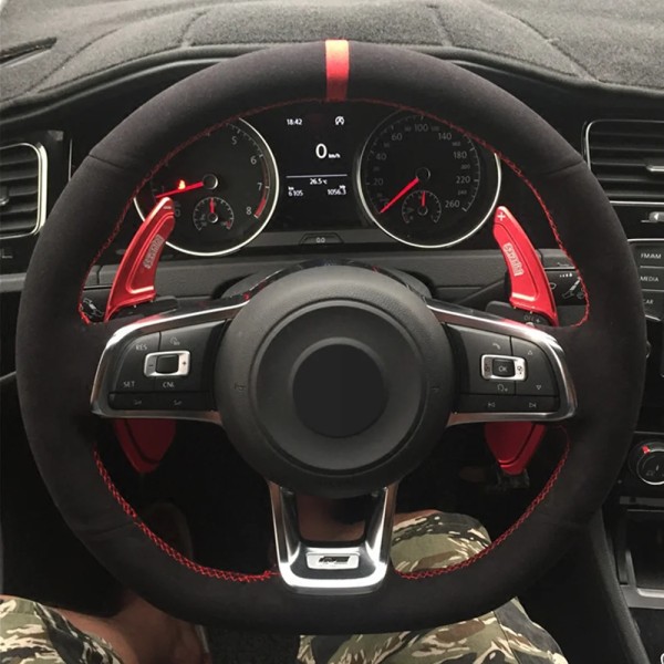 (Stil 4) Deksel Svart Ekte Lær Semsket Skinn For Volkswagen VW Golf 7 GTI Golf R MK7 VW Polo GTI Scirocco 2015 2016 Style 4