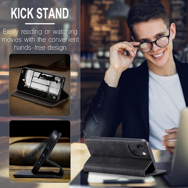 iPhone 14 8G skyddsfodral, PU-läder flip plånboksfodral med kortfack. black