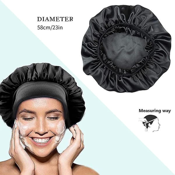 Satin Silke Hodeplagg Sovehette Dusjhette, acsergery Dobbelt Lag Turban Elastisk Bredt Bånd