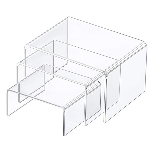 3 st/set Akryl Display Risers Transparent Produktställ Smycken Display Riser Hylla Showcase Armaturer för Dessert Cupcake