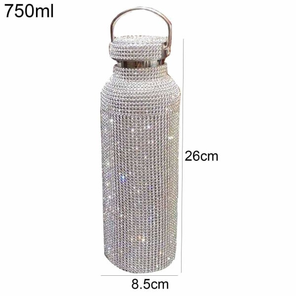 Diamant vannflaske, rustfritt stål isolert vannflaske, glitter vannflasker gjenfyllbare vannflasker for kvinner sølv (700 ml)