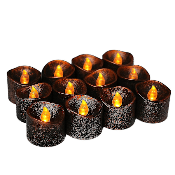 12 stk. Batteridrevne Dryppende Flammeløse Telys, Realistiske Sorte Lys, LED Votiv Telys til Bryllup, Fest, Halloween, Jul Concave section