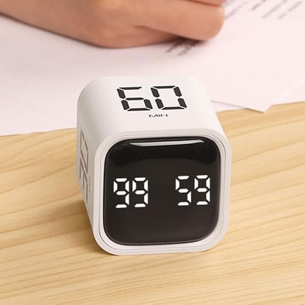 Pomodoro timer, 5/10/30/60 minutters bordtimer, justerbar vibration og lydstyrke, effektivt arbejdsur