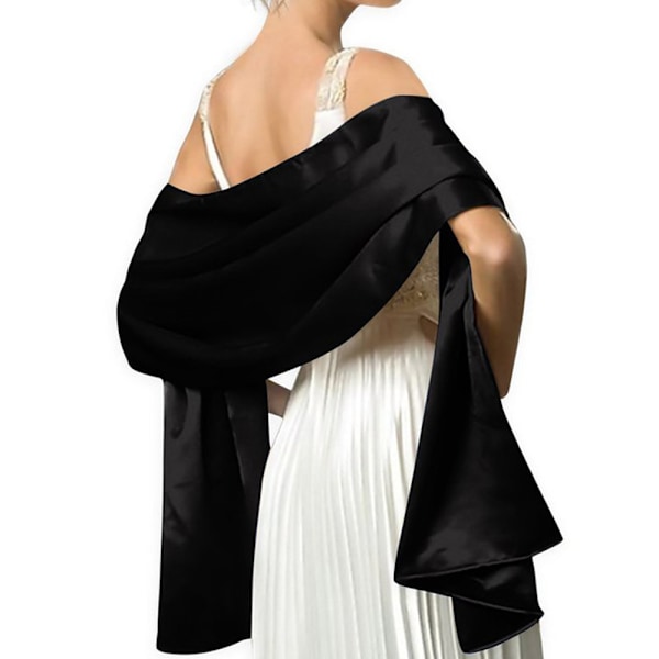 Kvinnlig silkeslen satin bröllopssjal för bröllopstärna black