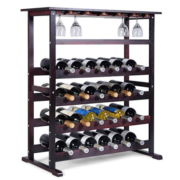 COSTWAY Vinstativ 24 flasker stativ Lakkert furu Robust modulær oppbevaring for rødvinglass 80x41.5x91.5 CM