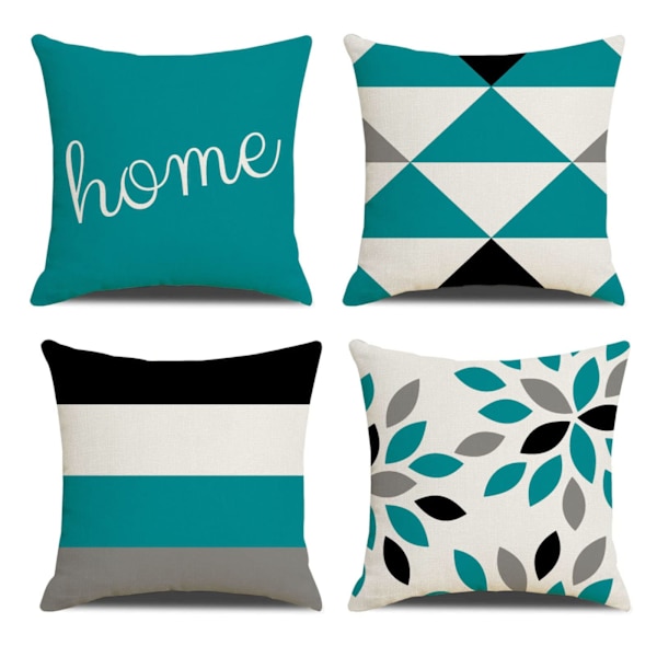 Set med 4 dekorativa kuddfodral i lantlig stil, geometriska abstrakta accentkuddfodral, dekorativa kuddfodral, moderna för utomhus- och inomhusbruk, för soffa, mixad grön Mix greens 60x60 cm