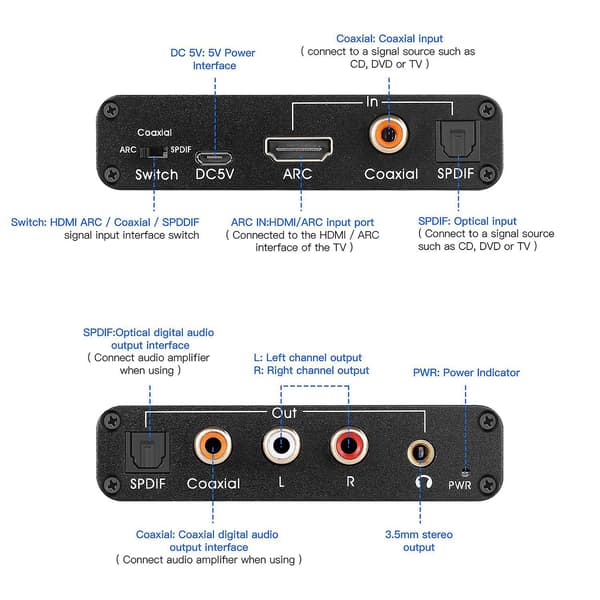 Audio Extractor 192kHz DAC Konverter Arc Audio Extractor Støtter Digital Kompatibel Lyd Til Analog