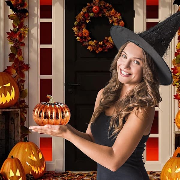Græskarlys, glitrende græskar af glas, stemningsbelysning Halloween-dekorationer bordpynt c