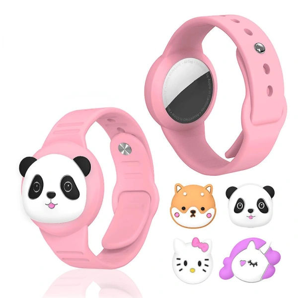 Sett med 2 AirTag-armbånd for barn, søte tegneseriearmbånd i silikon, anti-tap-armbånd, rosa