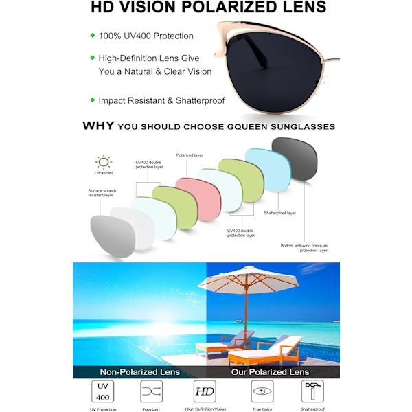 Trendy Oversized Solbriller til Kvinder Polariseret Cat Eye Cute UV400 Beskyttelse Sort Linse Black Lens Model B