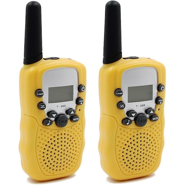 Walkie talkies til børn - 2-vejs radio intercom med indbygget LED lommelygte, LCD skærm - gul (1 par)