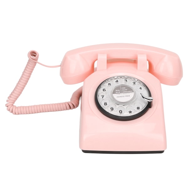 Sladdad retro-telefon med roterande skiva, gammaldags vintage hemtelefon med mekanisk ringsignal och högtalarfunktion, rosa