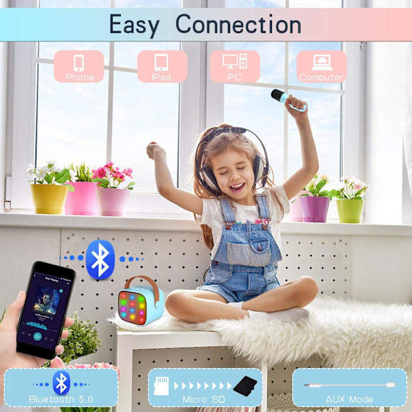 Børns Karaoke-maskine med mikrofon (blå), bærbar Bluetooth k