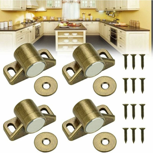 4 st. Skåpdörrsmagnet Magnetisk Dörrlås Magnetisk Dörrstängare med 4 Brickor och 12 Skruvar Magnetisk Skåpstängare för Möbler, Garderob, Skåp
