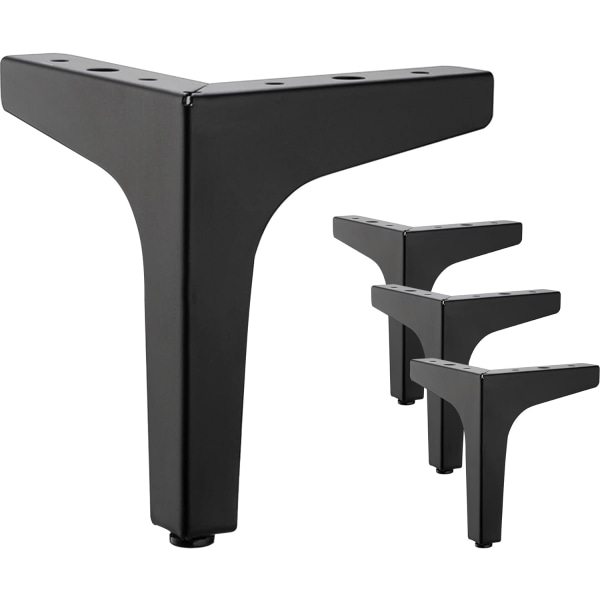 4-pak 10 cm sorte metalmøbelben - til skabe, sofa, kaffe