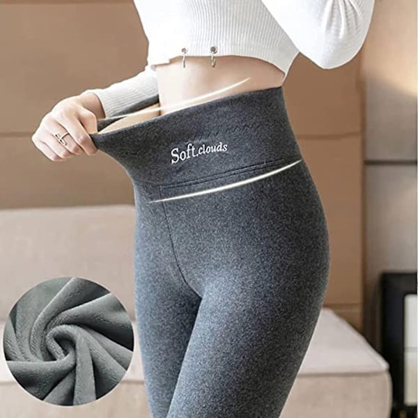 Avslappnade Varma Vinterbyxor i Solid Färg, Mjuka Moln Fleece Leggings, Vinterleggings för Kvinnor Grå Grey 3XL