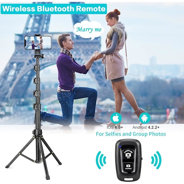 1,6 metrin puhelinteline ja bluetooth-selfiekeppiteline, puhelinteline bluetooth-kaukosäätimellä