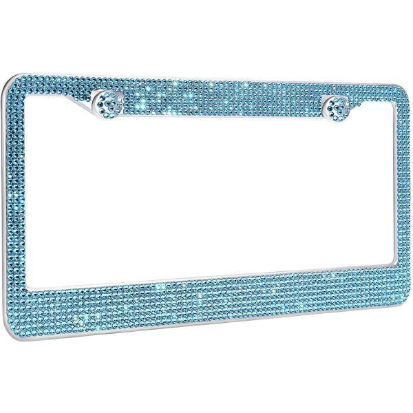 Glitter nummerplade ram (blå) Rhinestone nummerplade ram