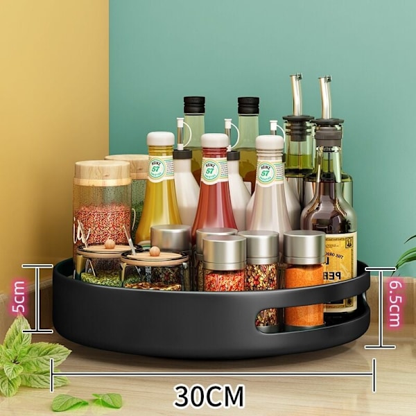 12\" Lazy Susan Organizer, Svart Metall og Stål Roterende Krydderhylle med Spinning Bord for Kjøkken Pantry KLB