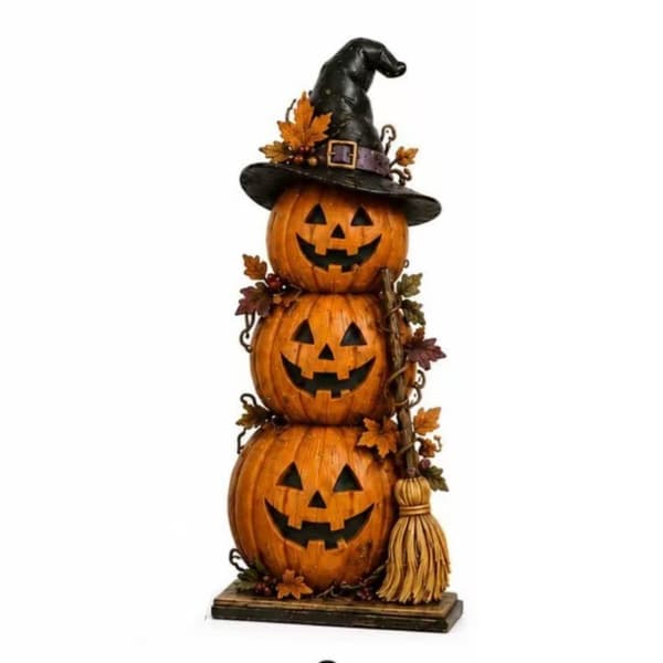 Spøkelseshusfigur i tre, Halloween Spøkelse Gresskar Borddekorasjon, 15cm Three-piece set 15cm/1.6cm
