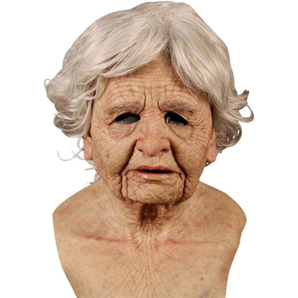Halloween Vanha Mies Päällinen, Vanhan Miehen Päällinen Realistinen Silikonimaskeri ​​Kokopää Kikkailu Rekvisiitta Old Woman