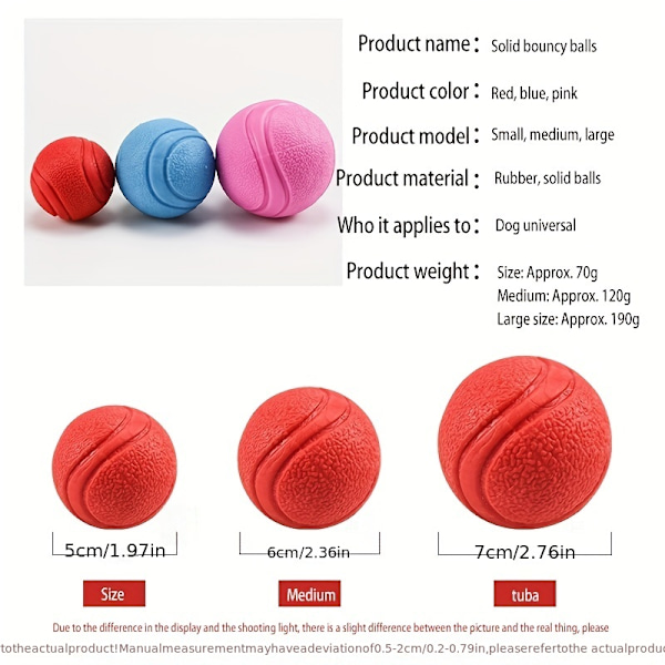 Hållbar gummileksak för hundar för lek och träning utomhus - studsig och tugg-resistent boll pink 2.36in (6cm)