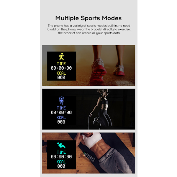 Smart Fitness Tracker med skridttæller og pulsmåling - sort