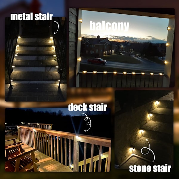 16 Pakning Solcellelamper for Utendørs Bruk, Vanntette LED Solcellelamper for Utendørs Trapper, Gjerder, Hage, Terrasse og Gangvei (Varm Hvit)
