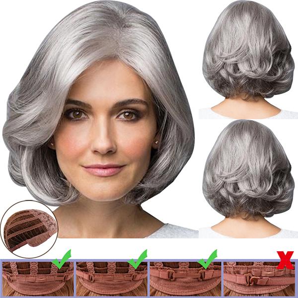 Damer Silvergrå Kort Rulle Medium Peruk Mode Elegant Cosplay