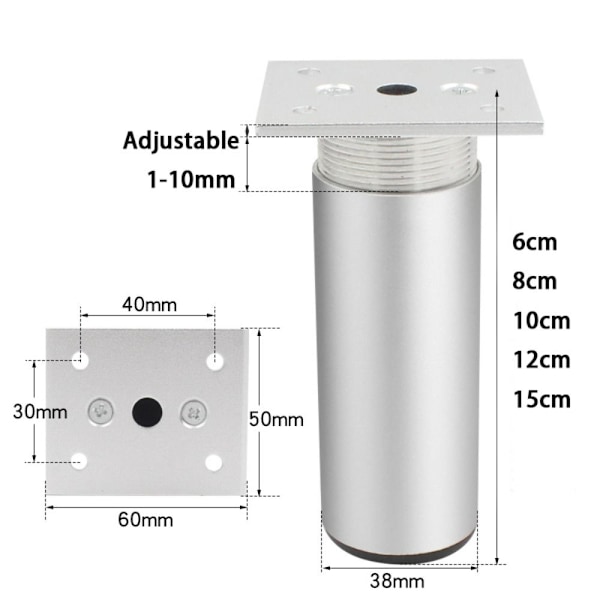 4 stk./sæt Metalben Møbelben SORT 10CM Sort Black 10 cm