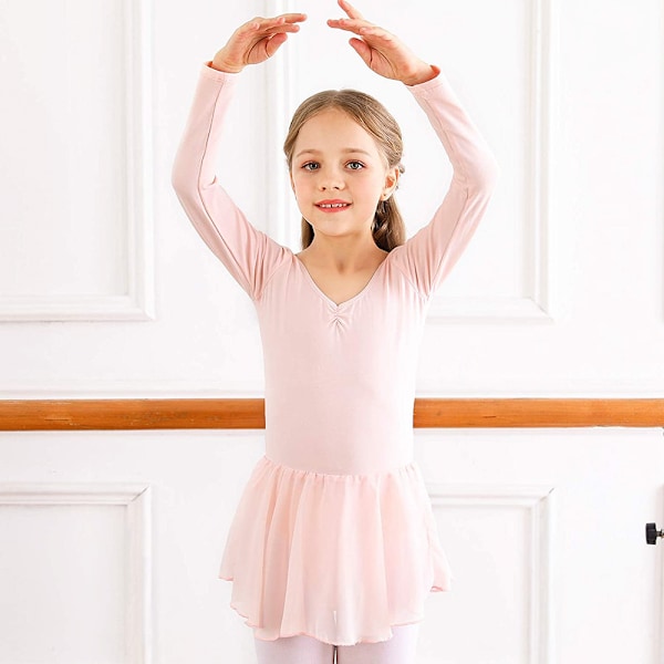 Flicker Langaermet Balett Leotard Dans Tutu Kjole Rosa Pink 110cm