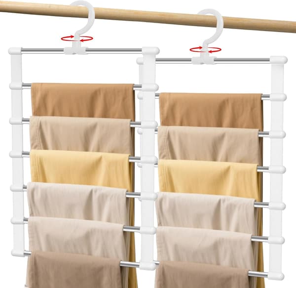 2-pack platsbesparande byxhängare, hopfällbar multifunktionell garderobsförvaring, vit