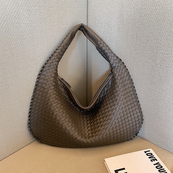 Stor fransk vävd väska, elegant och mångsidig, axelväska för armhålan, mångsidig för kvinnor grey