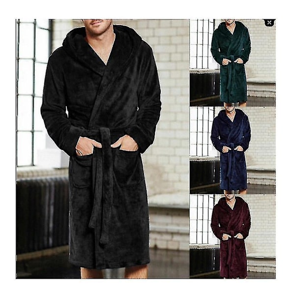 Snuggaroo Miesten Pehmeä Fleece Pitkähihainen Hupullinen Oloasu Kylpytakki Musta black S