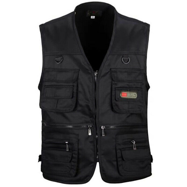 Herr utomhus fiskeväst Jakt Vandring Utomhus västficka svart- Perfekt svart black 3XL