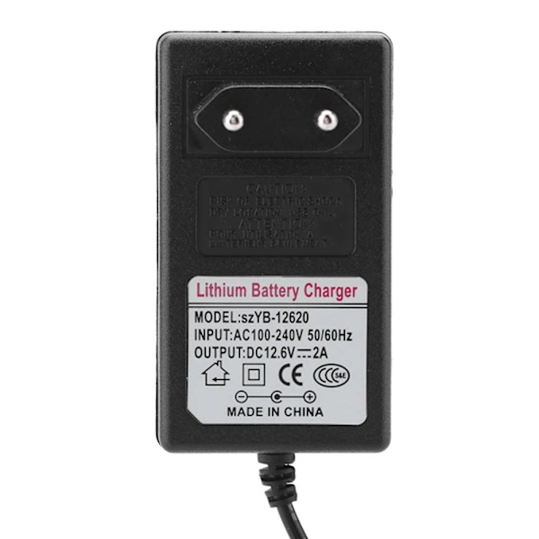 Erstatningsoplader til lithium-ion batteri: DC 12.6V 2A strømadapter 12.6V2A