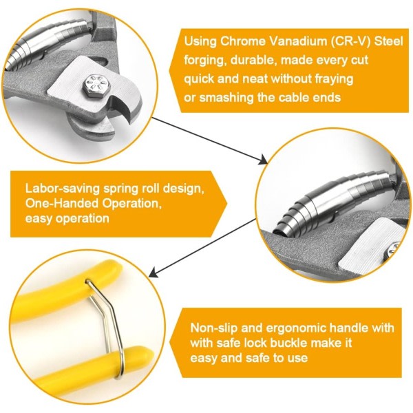 Kaapeleiden leikkuri, kromiteräs, kaapeleiden leikkuri, lukittava kaapeleiden leikkuri 17,3 cm, kaapeleiden leikkuri, eristyspuikko kaapeleille, köysi, teräslangat, jouset