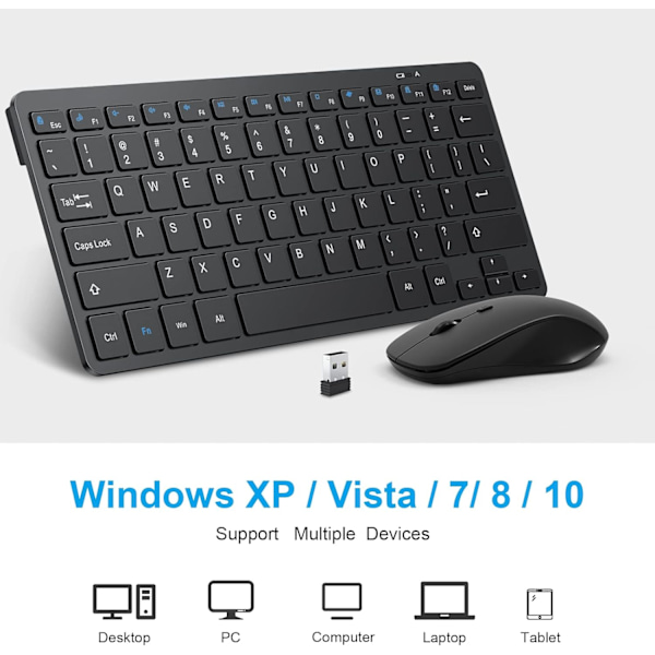Mini trådløst tastatur og mus-kombinasjon for Windows, 2,4 Ghz