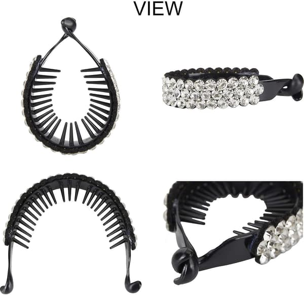 4 stk Oversized Rhinestone pyntet skinnende plast hårklemmer