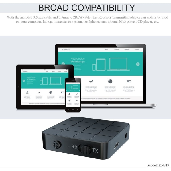 2 i 1 Bluetooth 5.0 Adapter Trådløs sender modtager