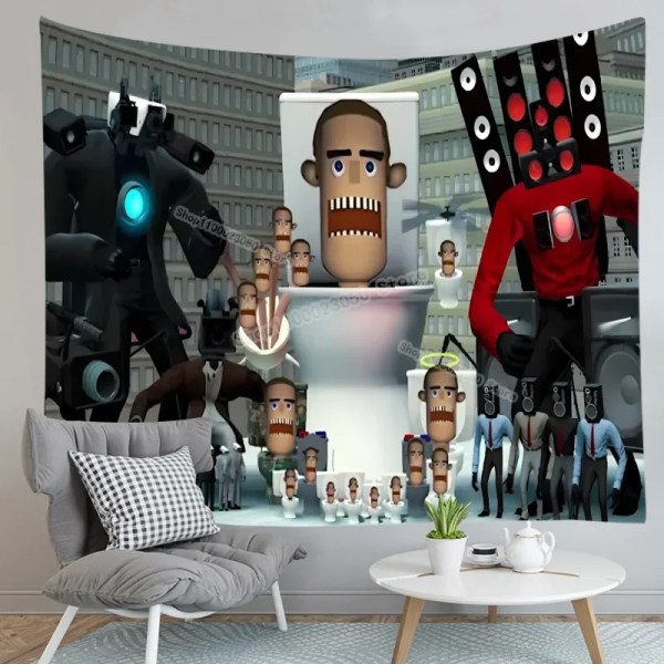 Skibidi Toalett Vägg Tapet Seriefigur Anime Fest Bakgrund Tryckt Polyester Bakgrund Vägg Hängande Dekoration Present Människor Ingen Människor Plats F22 F22 100x70cm