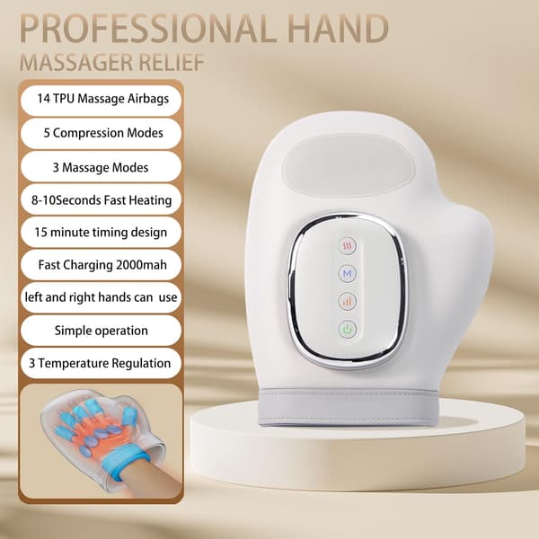 Su7 Håndmassager med varme og kompression, 3 massagefunktioner, 4 temperaturer, 5 kompressionstilstande, håndmassage til gigt &(yh)