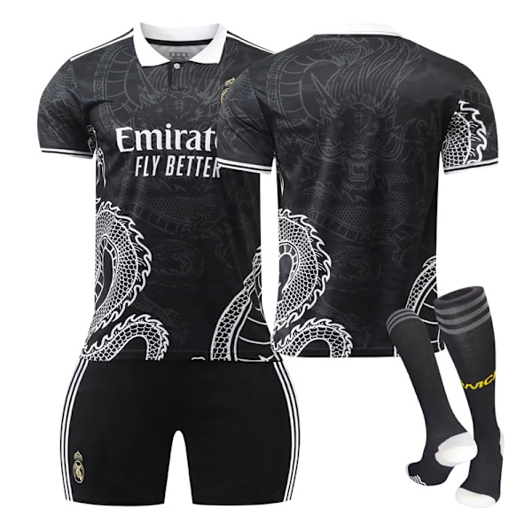 23-24 Real Madrid fodbolduniform drage mønster version børn og voksne sæt sportshold uniform uden nummer no number XL