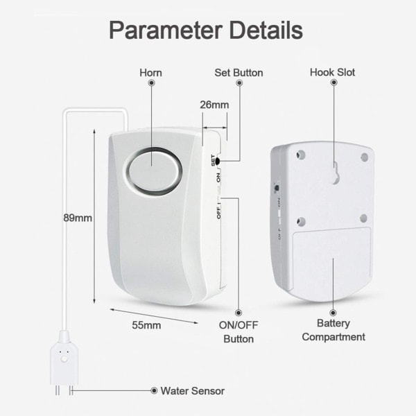 Vanddetektor Vandalarm 130dB Super Høj Lyd Vandlækagealarm Vandsensor Vandlækagedetektor med TUYA/Smart Life App Trådløs Vand SQBB