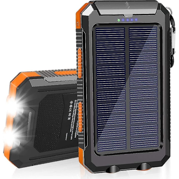 2024, Solcellelader 20000mAh Solenergibank Vanntett Bærbar Lader med Dobbel 5V USB-port/LED
